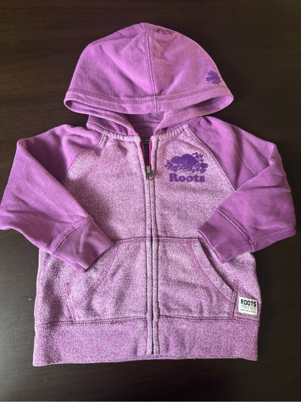 Baby Roots Girls Purple Full Zip Beaver Hoodie 12-18M L/G Canada Sweater Comfy